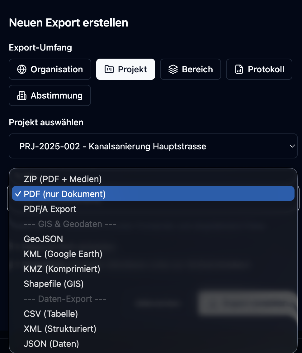 Export-Optionen